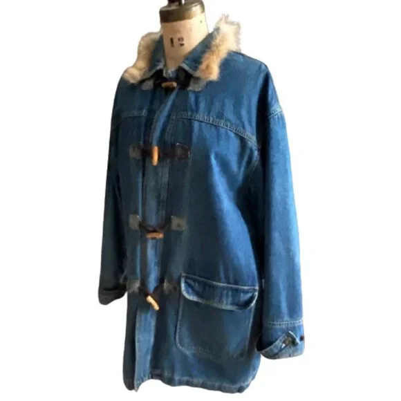 Vintage Liz Claiborne Liz Wear Women's Denim Toggle Closure Flannel Lined Jacket - Picture 6 of 16